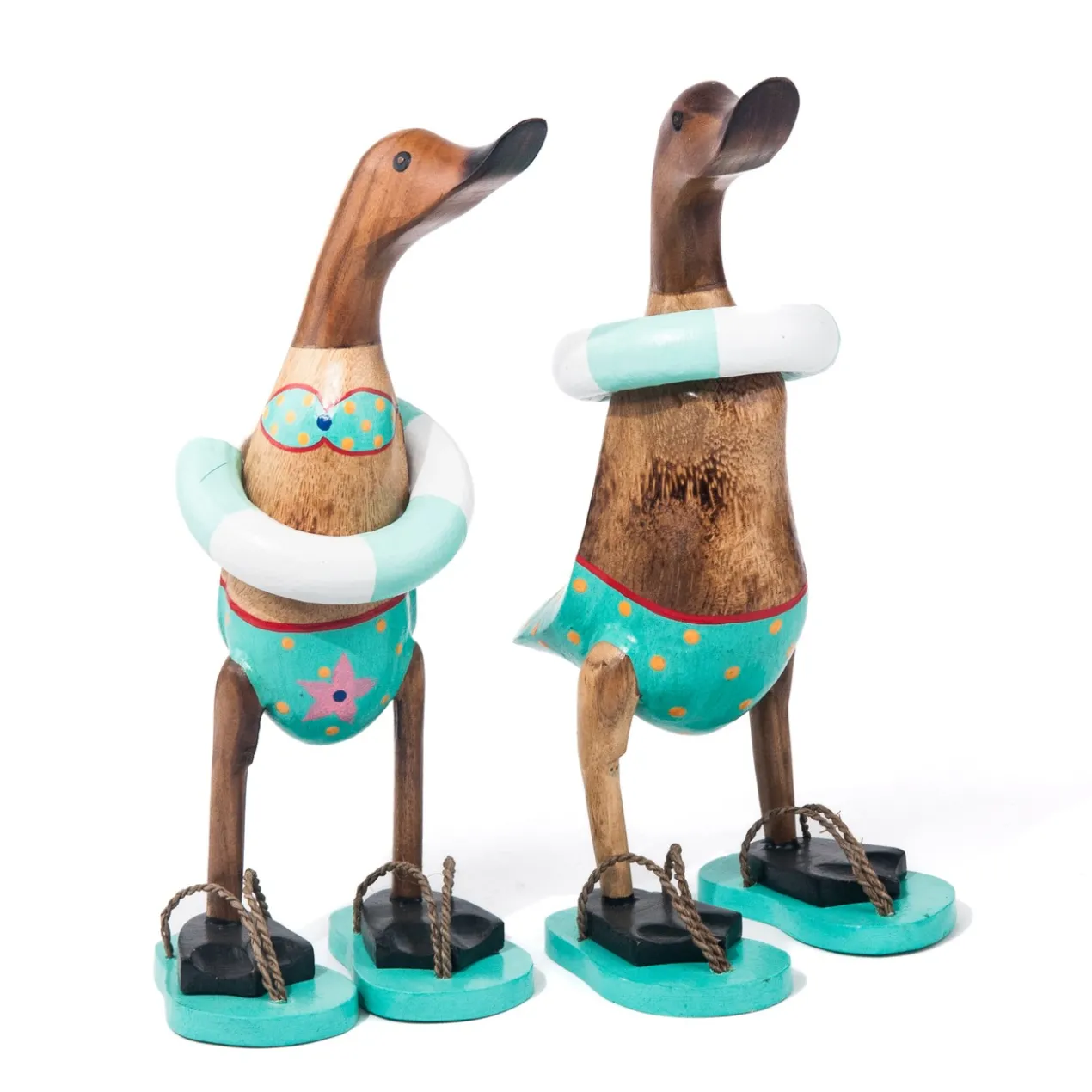 Set houten eenden strandkleding met slippers