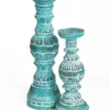 Set houten kandelaren Tangan turquoise