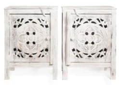 Set houten nachtkastjes Mandala whitewash