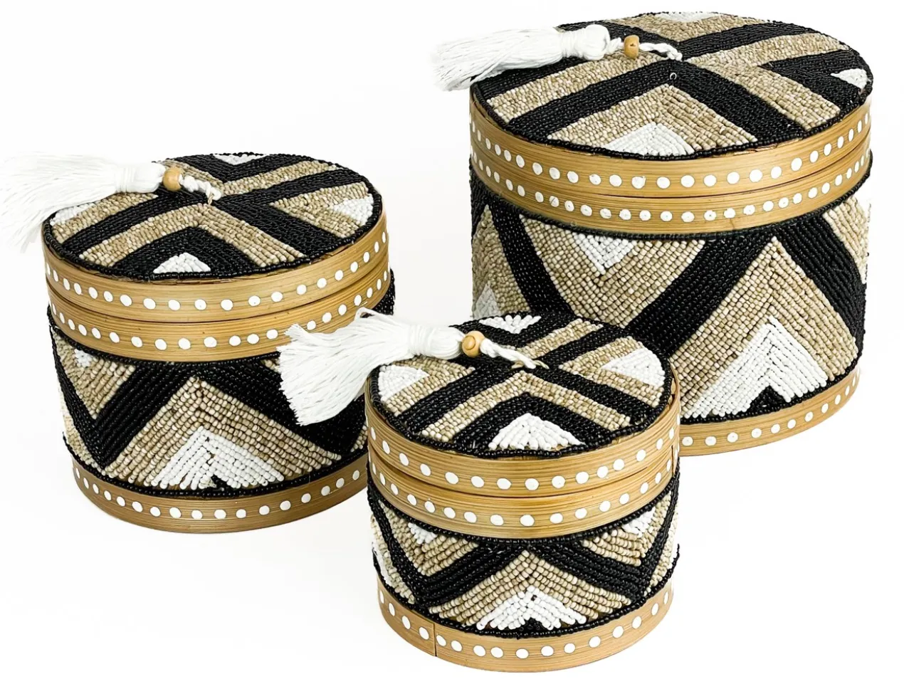 Set offermanden kraaltjes rond zwart/creme/wit