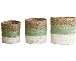 Set seagrass plantenmanden groen-grijs/wit/naturel S+M+L