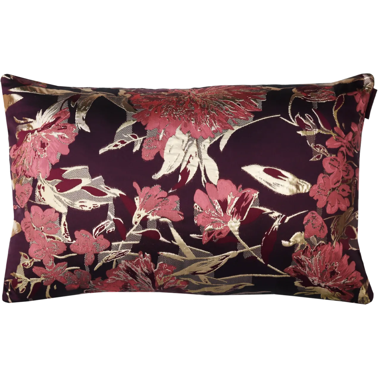Sierkussen flower aubergine goud 57x37 cm