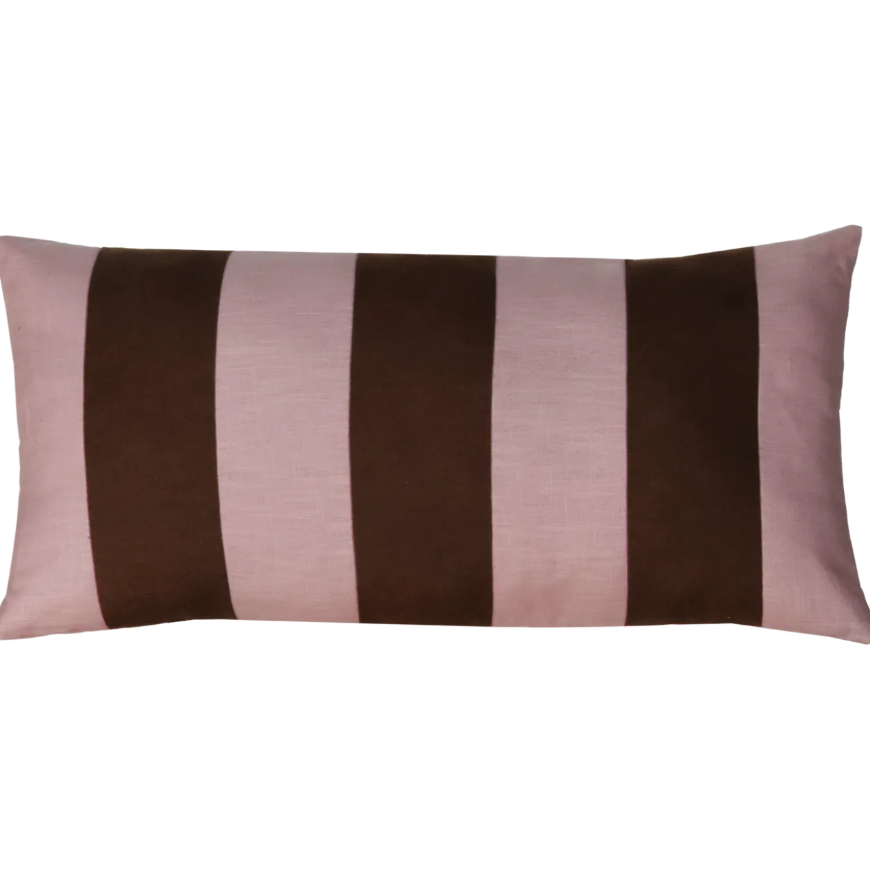 Sierkussen linnen streep dark chocolate roze 64x33 cm