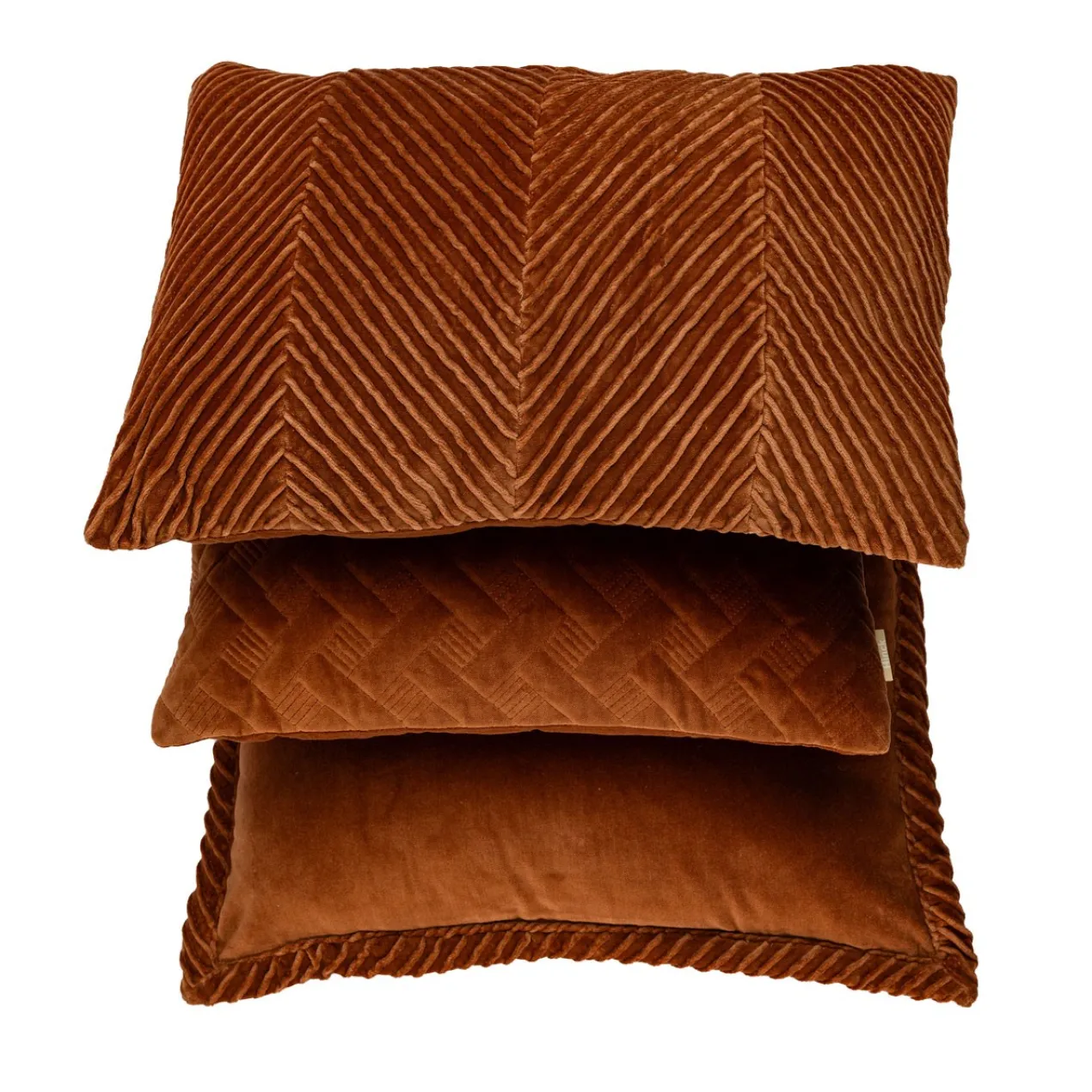 Sierkussen velours tucked border cognac