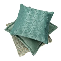 Sierkussen velours tucked border seablue