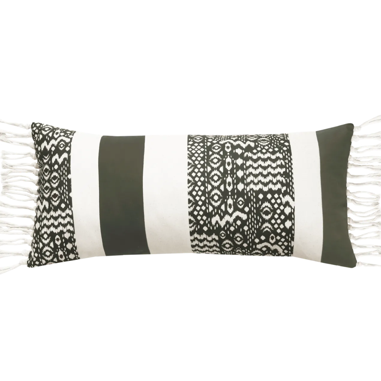 Sierkusssen bohemian streep olijf ecru 72x33 cm