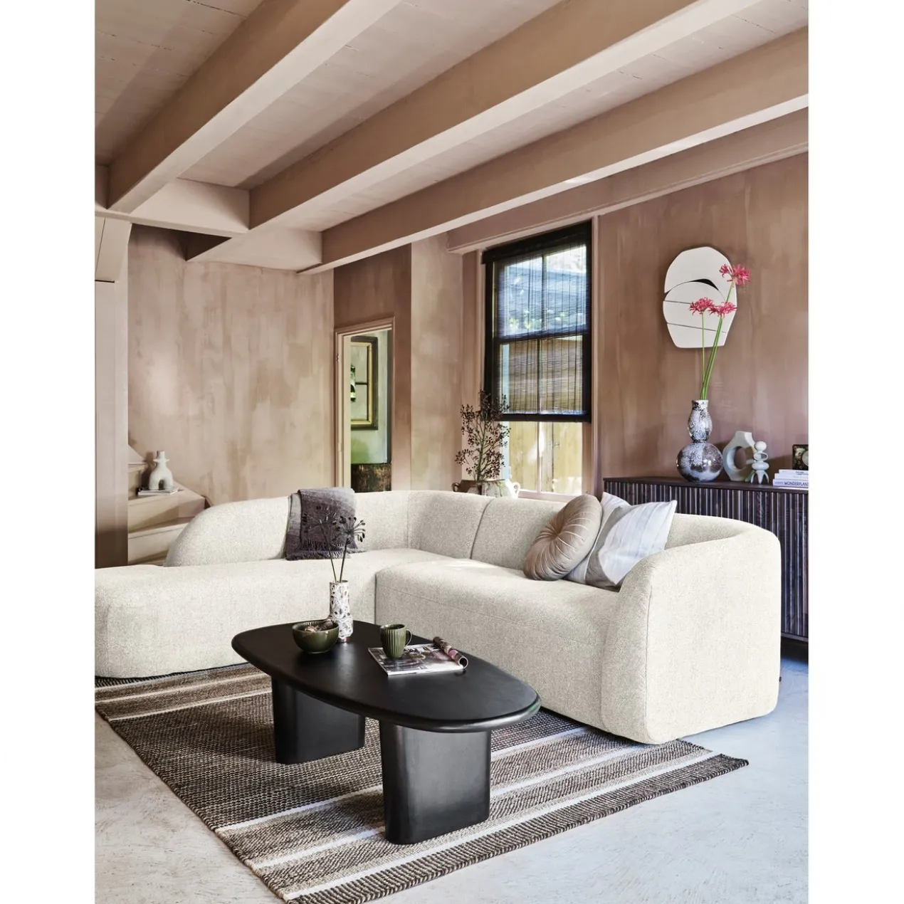 Sloping hoekbank links pearl melange