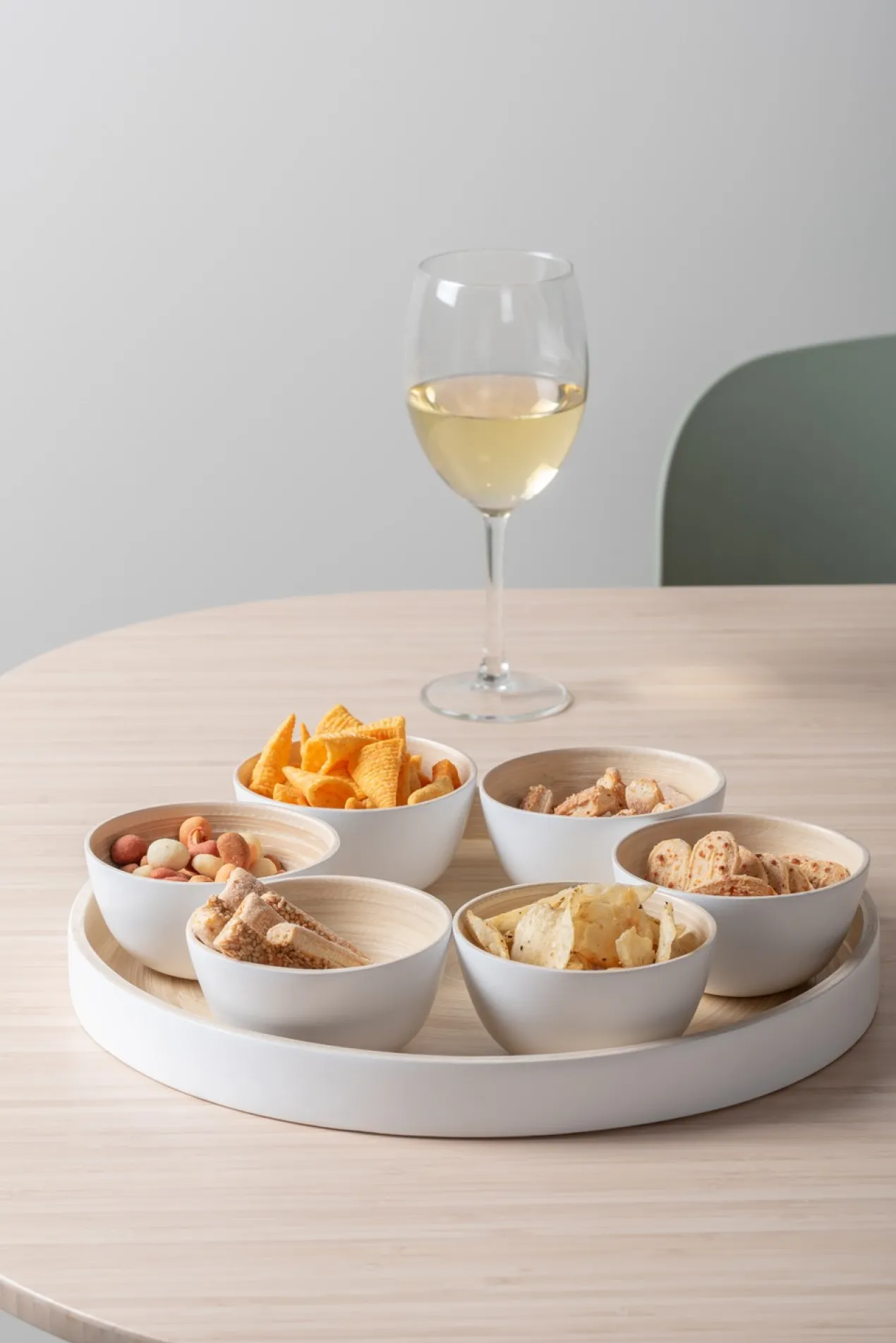 Snack tray Puro round bamboo white
