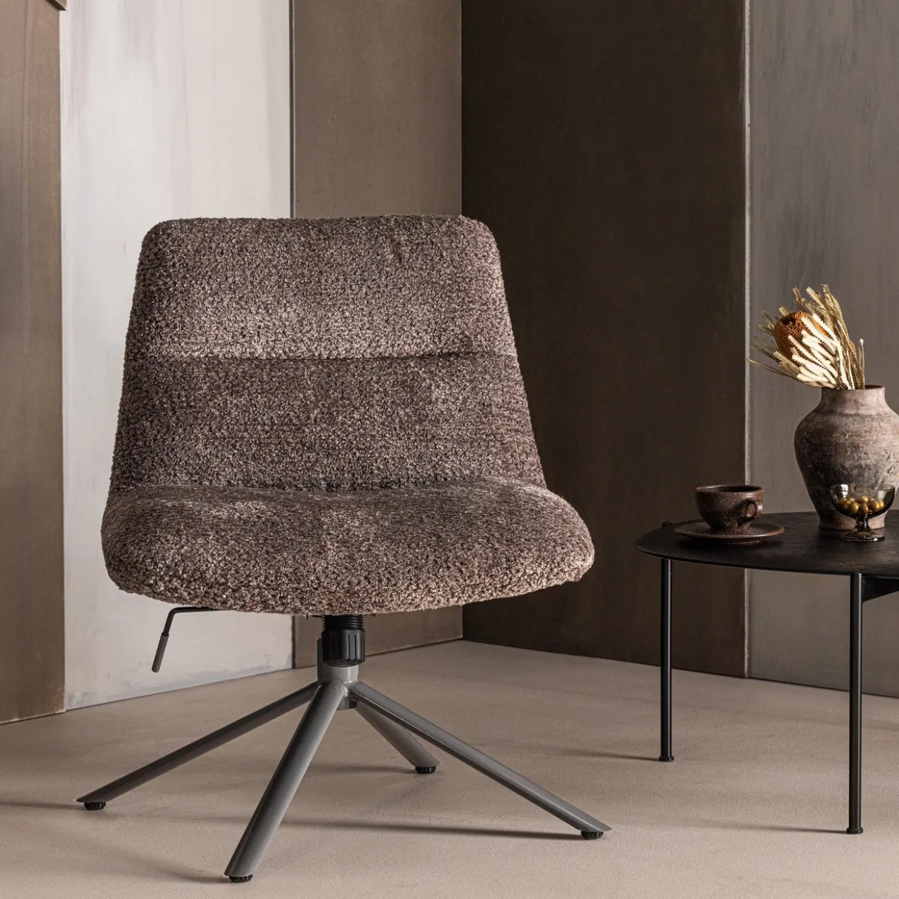 Soren verstelbare draaifauteuil wollig bruin