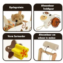 Speelgoed Duwwagen Koe zwart/wit met trekfiguur