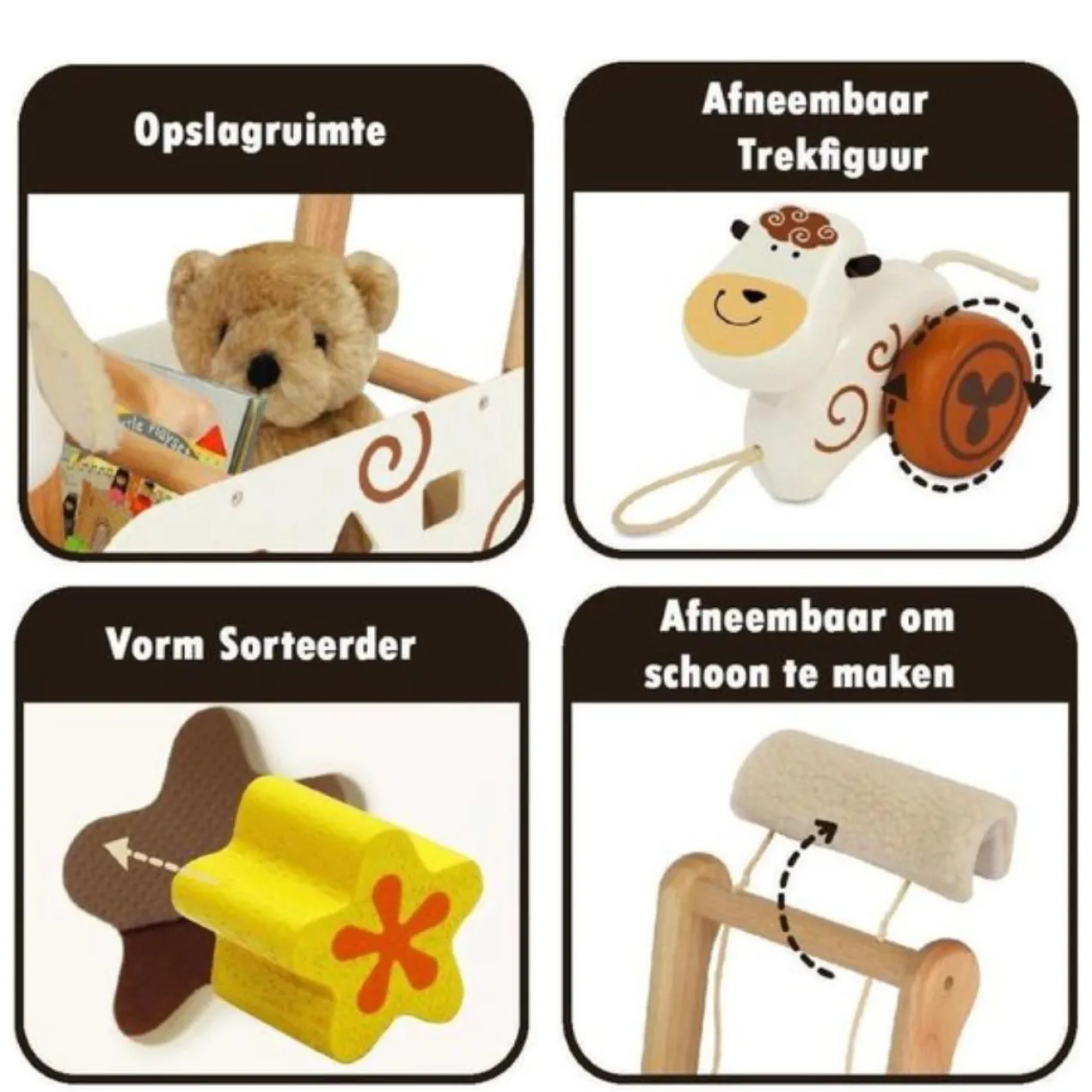Speelgoed Duwwagen Schaap wit met trekfiguur