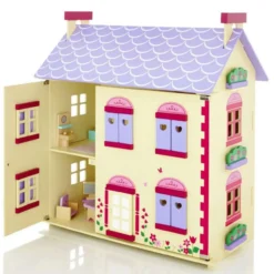 Speelgoed poppenhuis cottage crème inclusief meubels