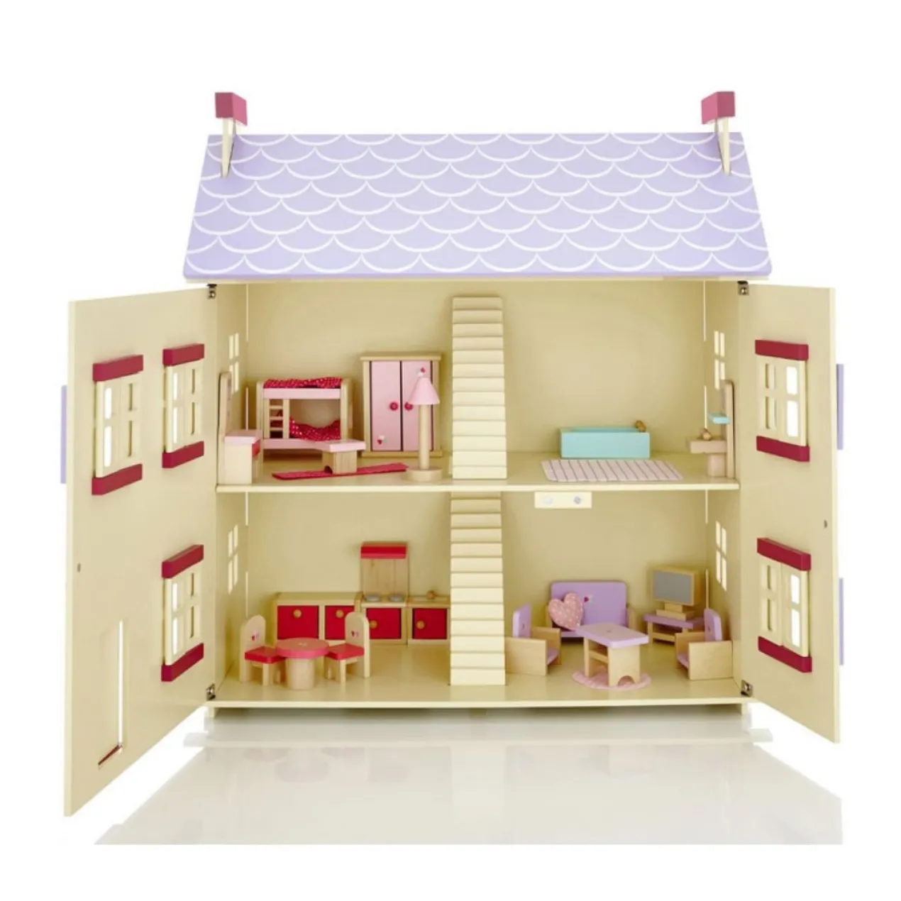 Speelgoed poppenhuis cottage crème inclusief meubels