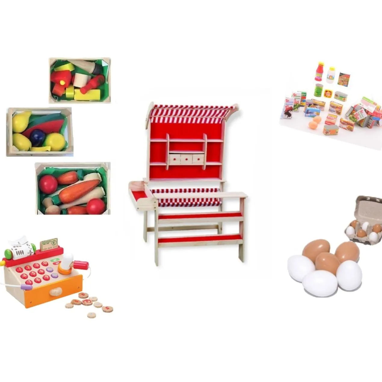 Speelgoed Winkel Rood inclusief Kassa- groenten en fruit etc