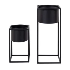 Staande plantenpot Finnley (set van 2) Finnley staande bloempot zwart - set van 2