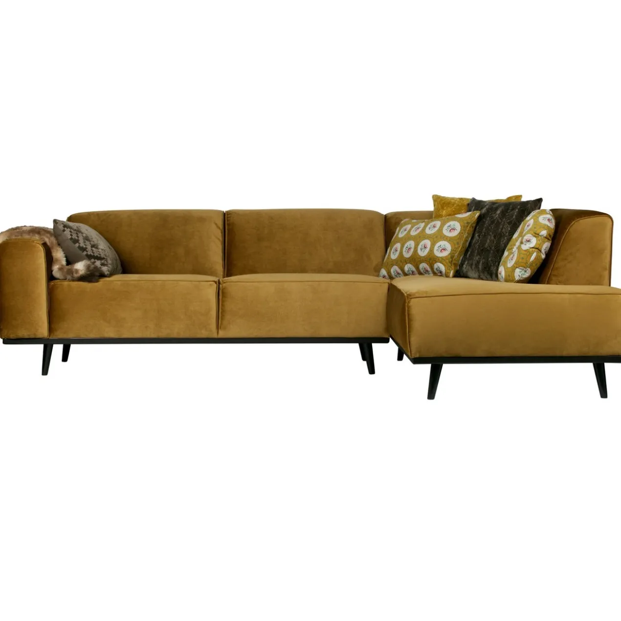 Statement hoekbank rechts velvet honinggeel