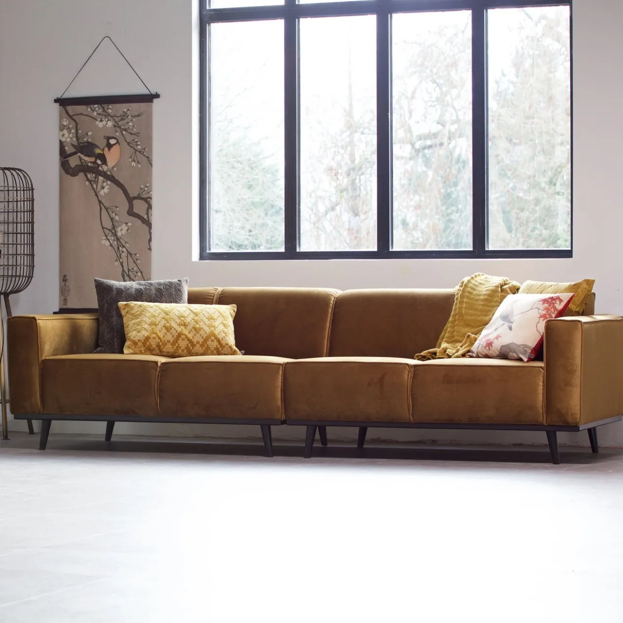 Statement 4-zits bank 280 cm velvet honinggeel