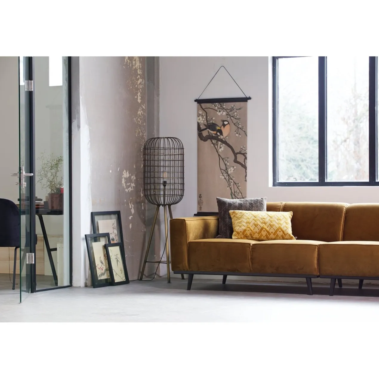 Statement 4-zits bank 280 cm velvet honinggeel