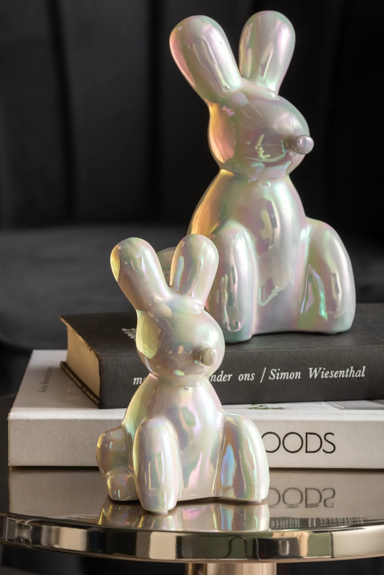 Statue Balloon Bunny large ceramic white plated