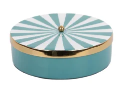 Storage box Candy Swirl round large enamel turquoise blue & white