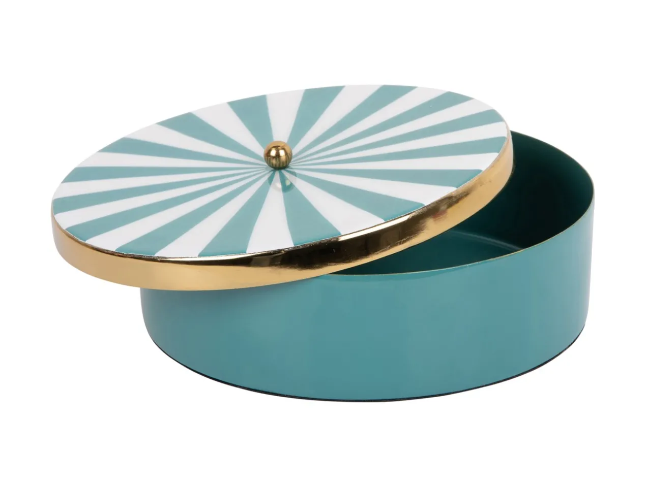 Storage box Candy Swirl round large enamel turquoise blue & white