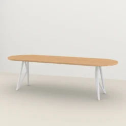 Studio HENK tafel Butterfly Plat ovaal - wit frame, hardwax light 3041 200 x 90 | HWO NL 3041 | Rechte Rand | Frame Wit