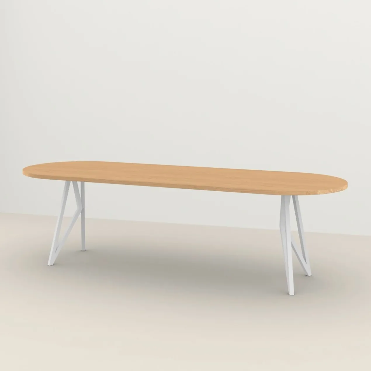 Studio HENK tafel Butterfly Plat ovaal - wit frame, hardwax light 3041 200 x 90 | HWO NL 3041 | Rechte Rand | Frame Wit