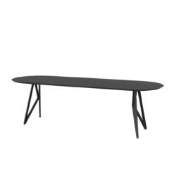Studio HENK tafel Butterfly Plat ovaal - zwart frame, zwarte beits 220 x 90 | Zwarte Beits | Rechte Rand | Frame Zwart