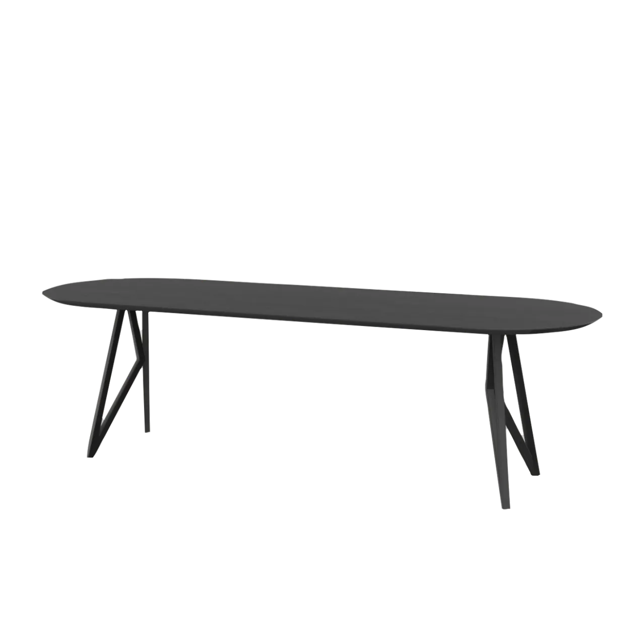 Studio HENK tafel Butterfly Plat ovaal - zwart frame, zwarte beits 220 x 90 | Zwarte Beits | Rechte Rand | Frame Zwart