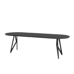 Studio HENK tafel Butterfly Plat ovaal - zwart frame, zwarte beits 280 x 90 | Zwarte Beits | Rechte Rand | Frame Zwart