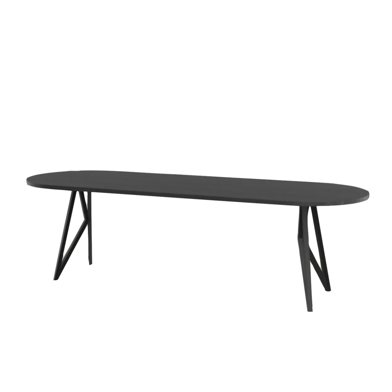 Studio HENK tafel Butterfly Plat ovaal - zwart frame, zwarte beits 300 x 90 | Zwarte Beits | Rechte Rand | Frame Zwart