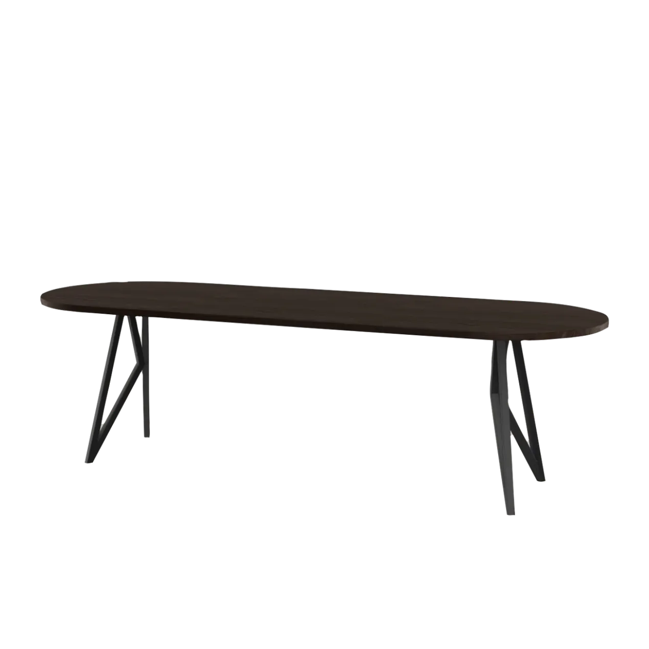 Studio HENK tafel Butterfly Plat ovaal - zwart frame, gerookte beits 220 x 90 | Gerookte Beits | Rechte Rand | Frame Zwart