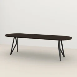 Studio HENK tafel Butterfly Plat ovaal - zwart frame, gerookte beits 260 x 90 | Gerookte Beits | Rechte Rand | Frame Zwart