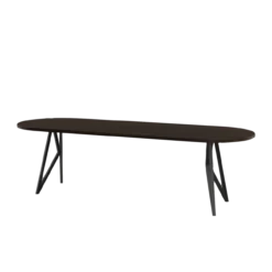 Studio HENK tafel Butterfly Plat ovaal - zwart frame, gerookte beits 280 x 90 | Gerookte Beits | Rechte Rand | Frame Zwart
