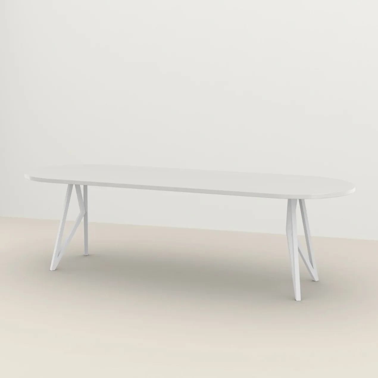 Studio HENK tafel Butterfly Plat ovaal - wit frame, HPL Fenix bianco kos 240 x 90 | HPL Fenix Bianco Kos | Rechte Rand | Frame Wit