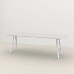 Studio HENK tafel Butterfly Plat ovaal - wit frame, HPL Fenix bianco kos 260 x 90 | HPL Fenix Bianco Kos | Rechte Rand | Frame Wit