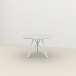 Studio HENK tafel Butterfly Rond Tripod - wit frame, HPL Fenix bianco kos ⌀100 | HPL Fenix Bianco Kos | Rechte Rand | Frame Wit