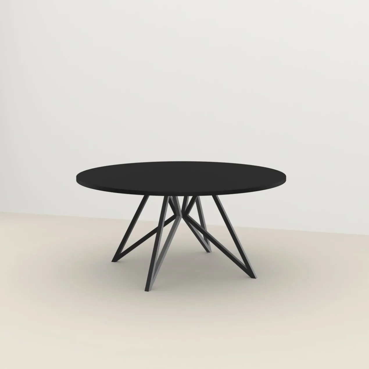 Studio HENK tafel Butterfly Rond QuadpodXL - zwart frame, HPL Fenix nero ingo ⌀160 | HPL Fenix Nero Ingo | Rechte Rand | Frame Zwart