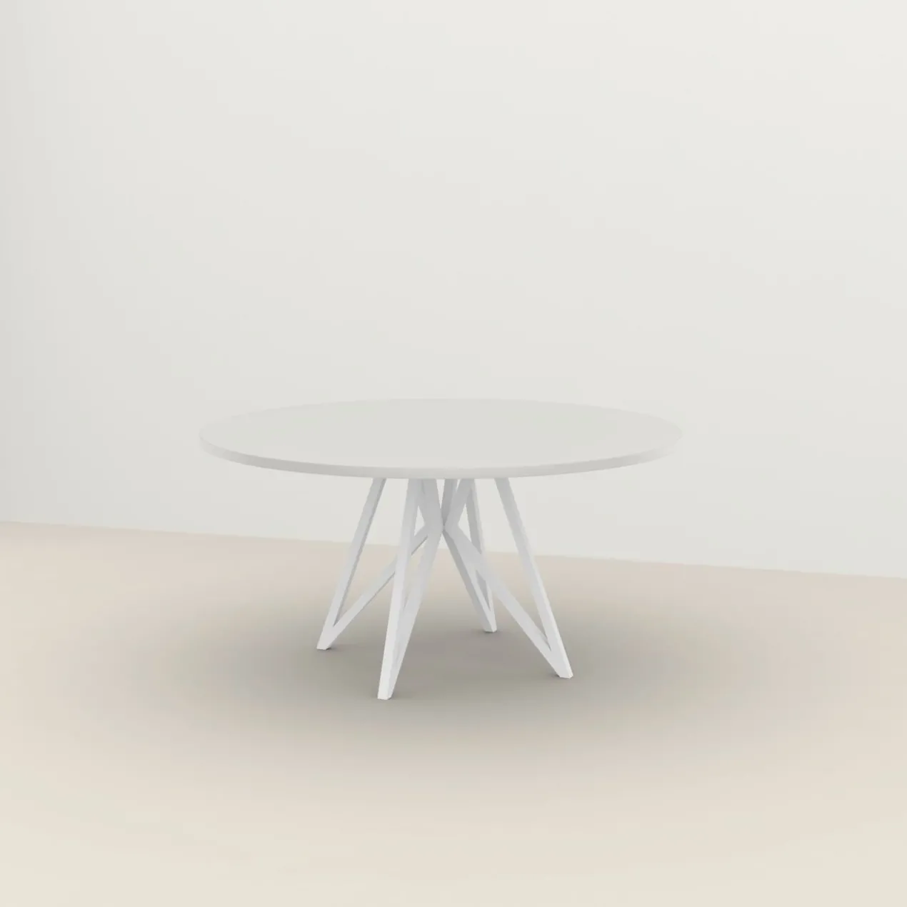 Studio HENK tafel Butterfly Rond Quadpod - wit frame, HPL Fenix bianco kos ⌀130 | HPL Fenix Bianco Kos | Rechte Rand | Frame Zwart