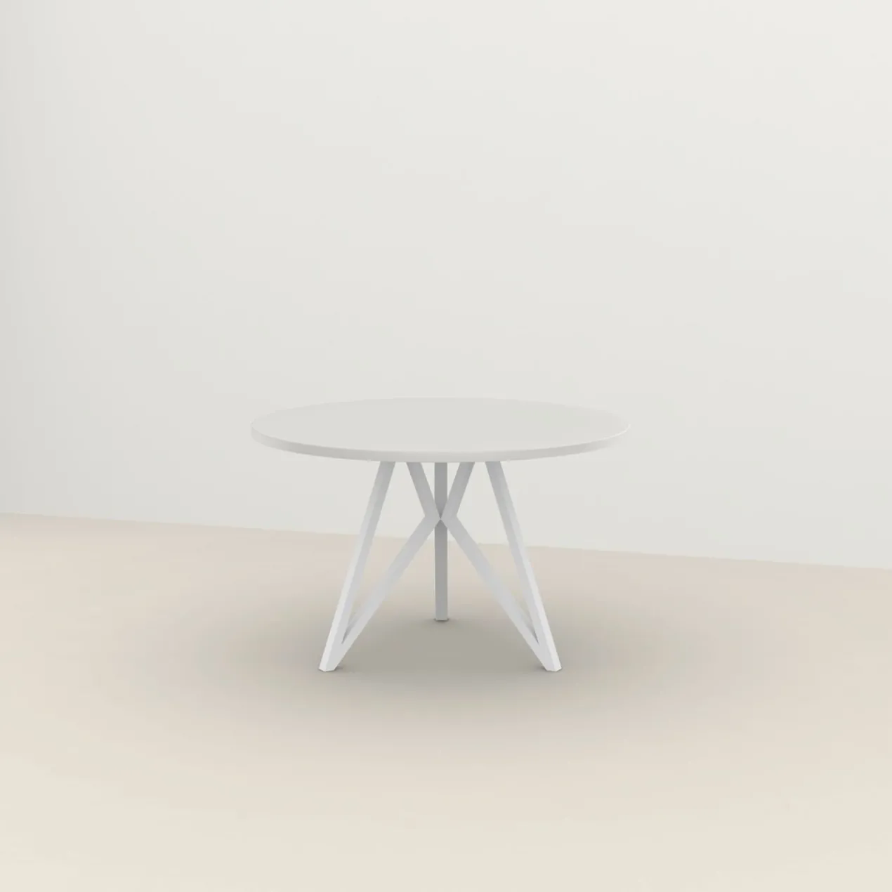 Studio HENK tafel Butterfly Rond Tripod - wit frame, HPL Fenix bianco kos ⌀110 | HPL Fenix Bianco Kos | Rechte Rand | Frame Wit