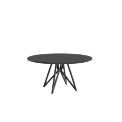 Studio HENK tafel Butterfly Rond Quadpod - zwart frame, zwarte beits ⌀150 | Zwarte Beits | Rechte Rand | Frame Zwart