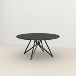 Studio HENK tafel Butterfly Rond QuadpodXL - zwart frame, zwarte beits ⌀180 | Zwarte Beits | Rechte Rand | Frame Zwart