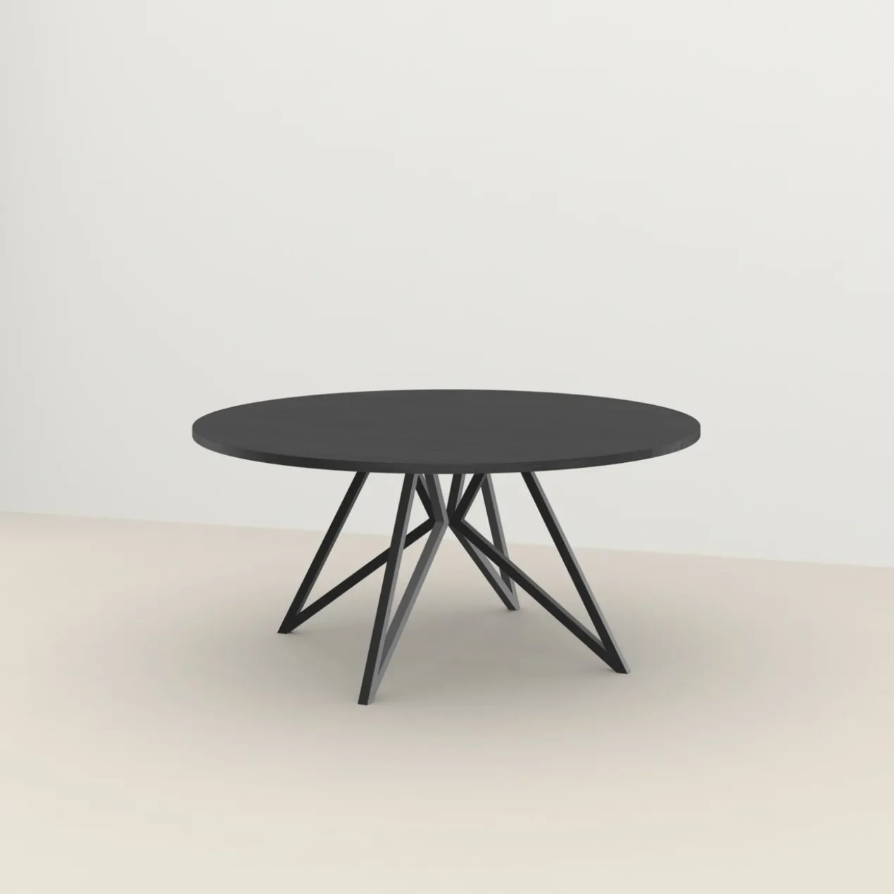Studio HENK tafel Butterfly Rond QuadpodXL - zwart frame, zwarte beits ⌀180 | Zwarte Beits | Rechte Rand | Frame Zwart