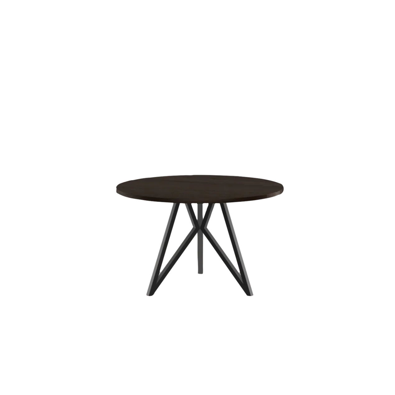 Studio HENK tafel Butterfly Rond Tripod - zwart frame, gerookte beits ⌀120 | Gerookte Beits | Rechte Rand | Frame Zwart