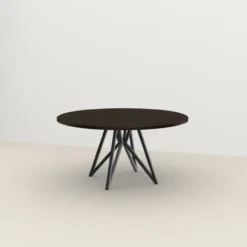 Studio HENK tafel Butterfly Rond Quadpod - zwart frame, gerookte beits ⌀140 | Gerookte Beits | Rechte Rand | Frame Zwart