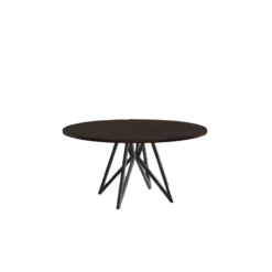 Studio HENK tafel Butterfly Rond Quadpod - zwart frame, gerookte beits ⌀150 | Gerookte Beits | Rechte Rand | Frame Zwart