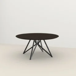 Studio HENK tafel Butterfly Rond QuadpodXL - zwart frame, gerookte beits ⌀170 | Gerookte Beits | Verjongde Rand | Frame Zwart