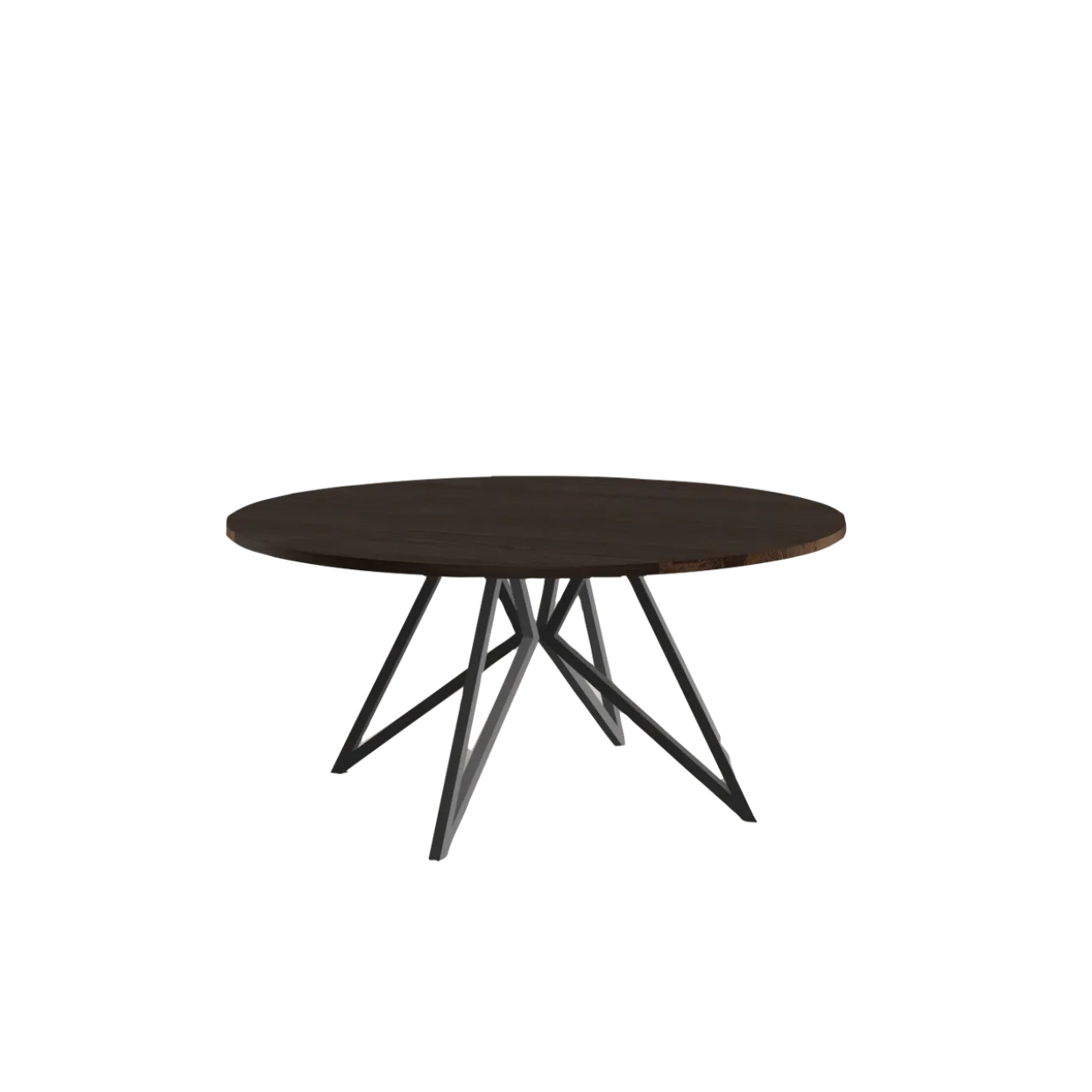 Studio HENK tafel Butterfly Rond QuadpodXL - zwart frame, gerookte beits ⌀180 | Gerookte Beits | Rechte Rand | Frame Zwart