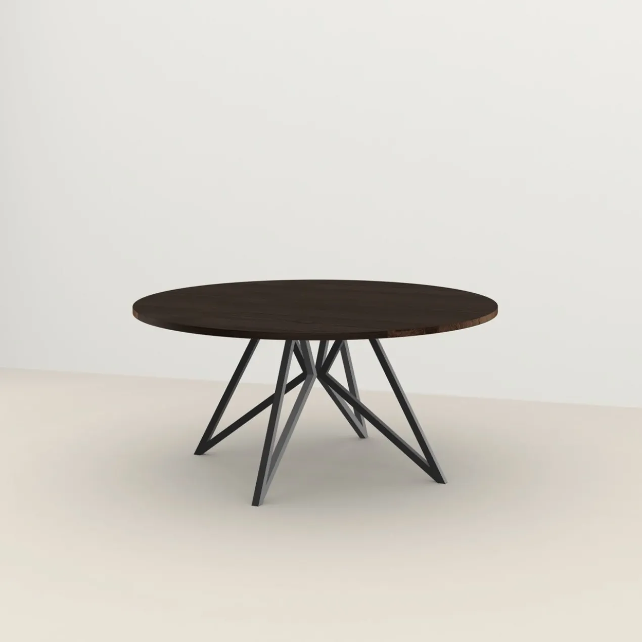 Studio HENK tafel Butterfly Rond QuadpodXL - zwart frame, gerookte beits ⌀180 | Gerookte Beits | Rechte Rand | Frame Zwart