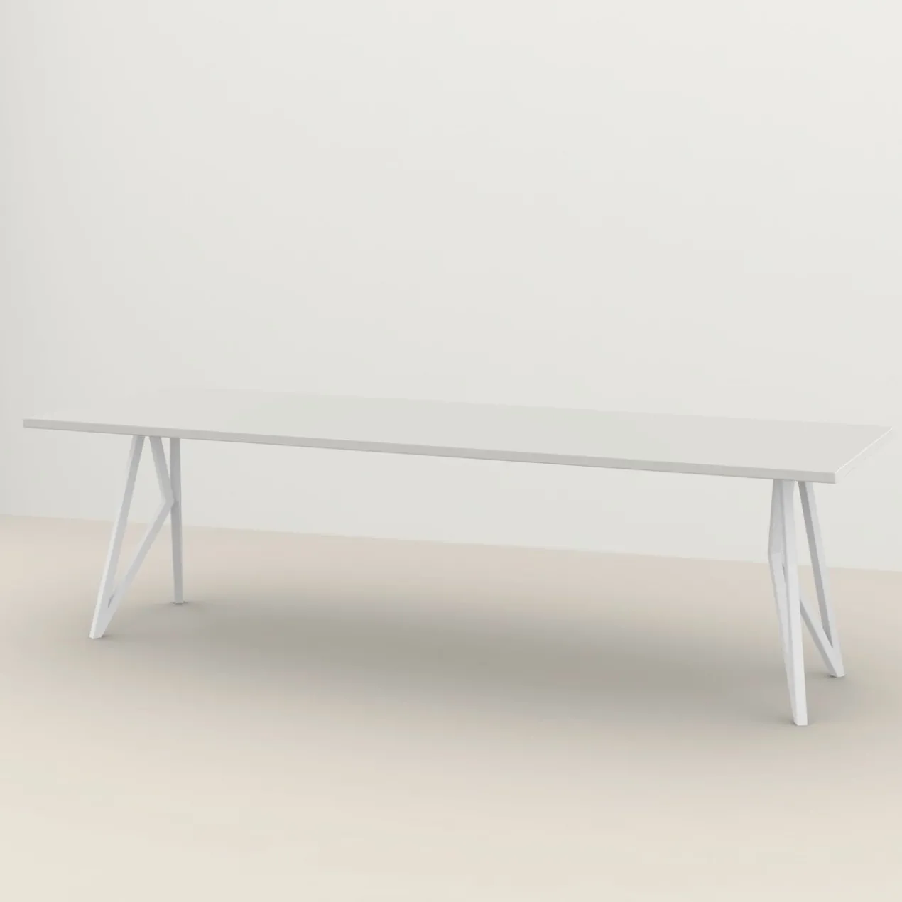 Studio HENK tafel Butterfly Rechthoekig - wit frame, HPL Fenix bianco kos 220 x 90 | HPL Fenix Bianco Kos | Rechte Rand | Frame Wit